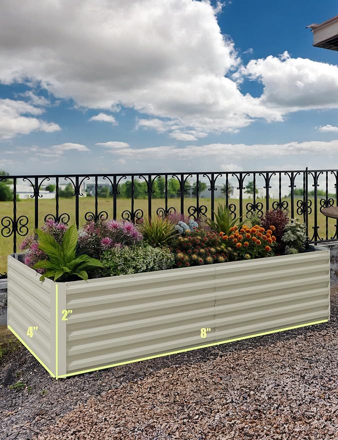 2pcs Galvanized Raised Garden Bed8x4x2 ft 24 Tall Metal Planter Box for Flowers Herbs Vegetables Rust-Resistant Raised Garden Beds for Gardening Easy Assembly Outdoor Garden Box &amp Planter Bei