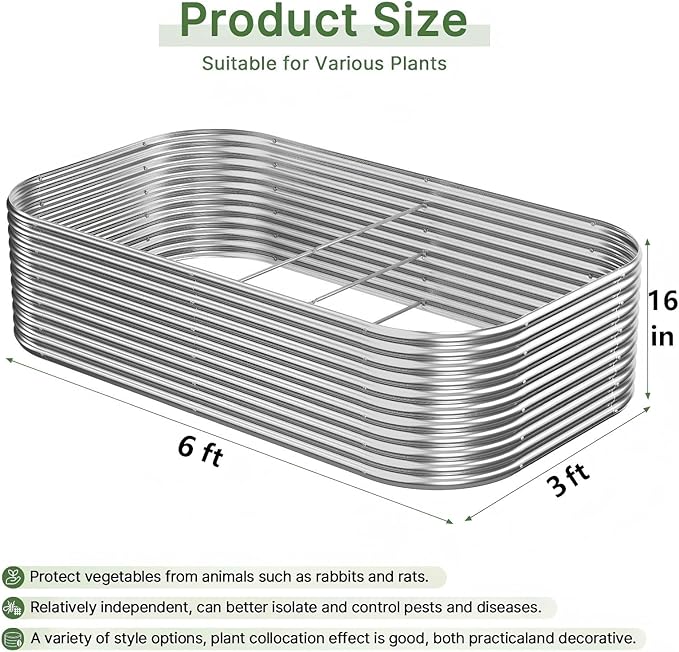2 PCS Tall 6x3ft Galvanized Raised Garden Bed Outdoor Metal Garden Bed for Vegetables Above Ground Garden Box for Flower Steel Raised Beds for Gardening