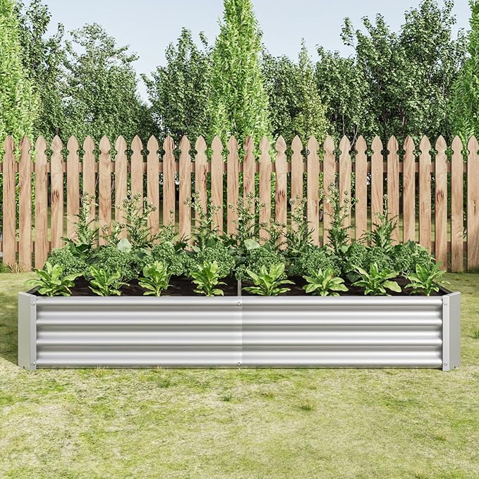 Raised Garden Bed Outdoor Metal Silver Larger Capacity for Planting Outdoor Lawn Porch Durable