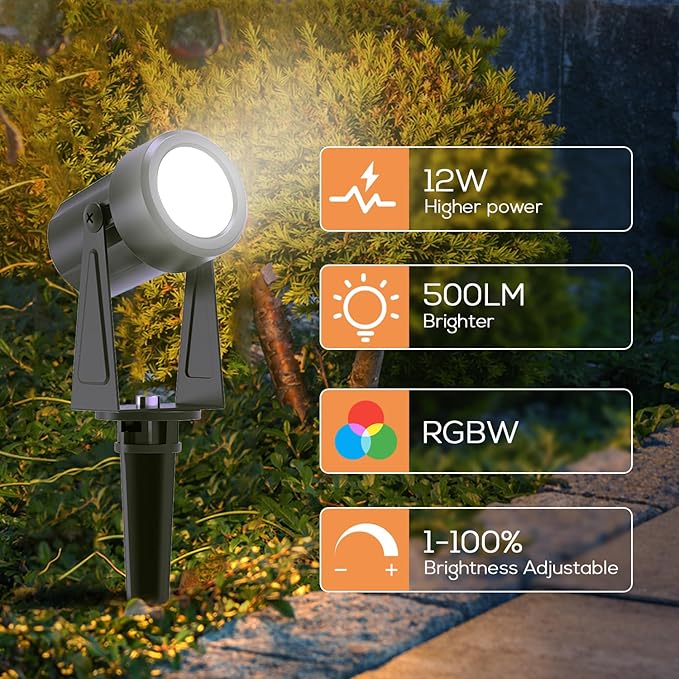 SUNTHIN Outdoor Landscape Lighting with Remote RGBW Color Changing Spot Uplights4 Pack