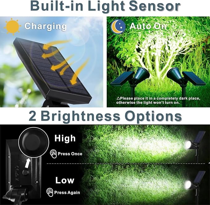Solar Landscape Spotlights Outdoor Bright 7-LED Solar Lights Dusk-to-Dawn Waterproof Solar Powered Flag Pole Lights Adjustable 2-in-1 Outdoor Wall Light for Tree House Yard Garden (Multi+White)