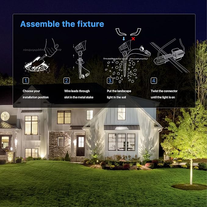 GOODSMANN Low Voltage Landscape Spotlights 5W LED 8PK Outdoor Floodlights 2700K Warm White Replaceable MR16 LED Outside Hardwired Lighting with Metal Stake Cable Connector Replaceable