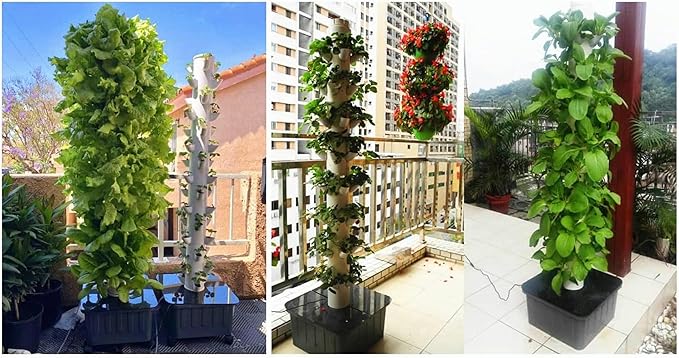15 Floors 45 Holes Hydroponics Tower Aquaponics Grow Garden Tower Aeroponics Growing Kit for Fruits and Vegetables with Hydrating