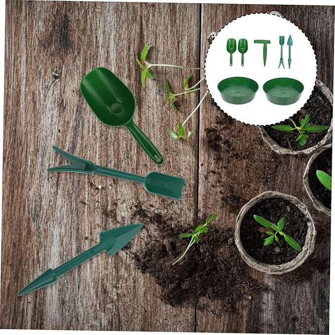 1set Garden Tool Kit Portable Sifter and Shovel for Soil Cultivation Includes Soil Screens Shovels Transplanting Tool and Puncher Lightweight and Gardening Hand