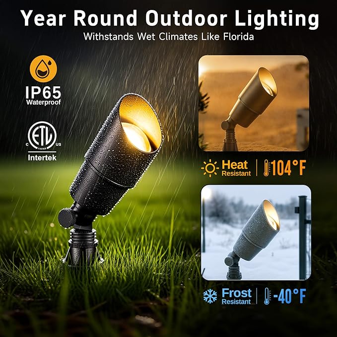 Gardenreet LED Spot Light Outdoor - Die-Cast Brass 12V Uplighting Waterproof Low Voltage Landscape Lights Metal Bronze for Fence Fountain with Warm White MR16 Replaceable Bulbs (12 Pack)