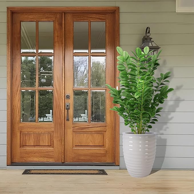 Handmade White Ceramic Planter 17 Diameter 1 Horizontal Ripple Ice Crack Pattern for Monstera and Fiddle Leaf Fig Indoor Outdoor Doorway Use Breathable Clay