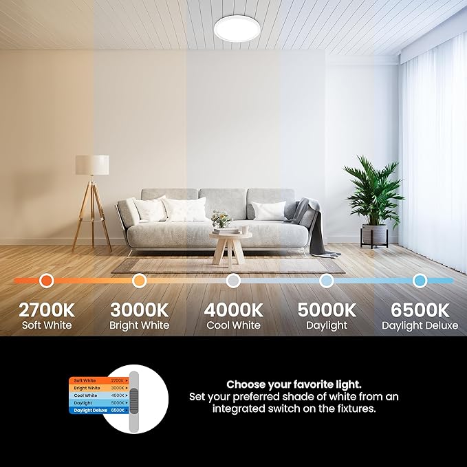 Feit Electric 11 Round LED Flat Panel Light Adjustable White 5 Color Temperatures Night Light Mode Dimmable Slim Profile with Interchangeable Magnetic Frames FP11RT/5CCT/NL/WH