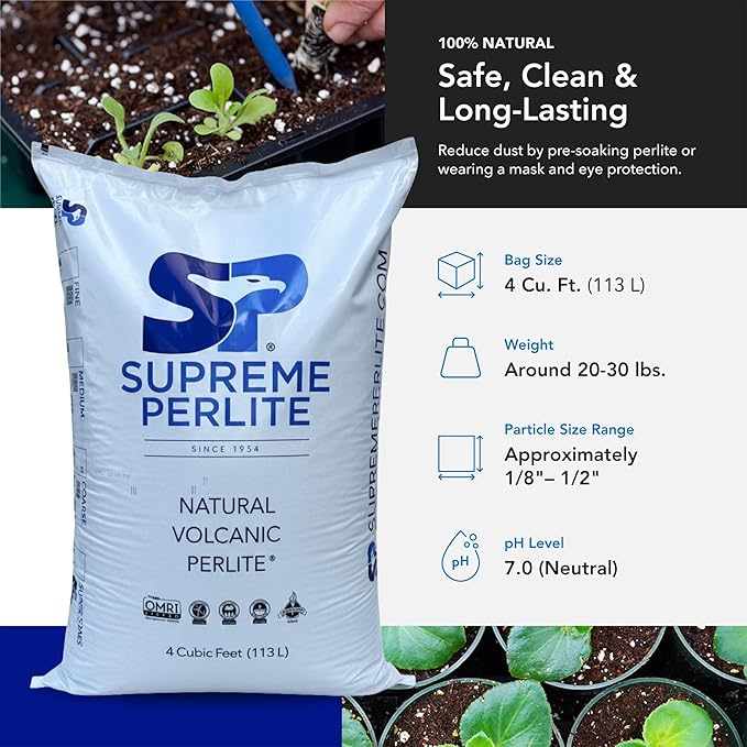 Supreme Perlite Coarse Horticultural Perlite for Potting Soil Seed Starting Propagation Organic Gardening &amp Soil Aeration 4 Cu Ft Bag
