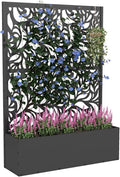 Metal Planter Box with Trellis70.9x47.2x15.7 Raised Garden Bed with Drainage Holes Privacy Planters for Outdoor Garden Bed for Climbing PlantsVegetablesand Vines Black-Flower