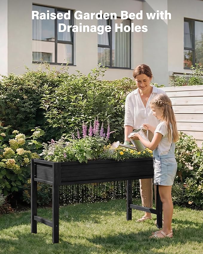 YEFU Raised Garden Beds Outdoor: 48x24x30in HIPS Elevated Planter Boxes Outdoor with Legs for Herbs Vegetables Flowers - Raised Garden Bed for Patio/Balcony - Accessible Gardening Comfort (Black)