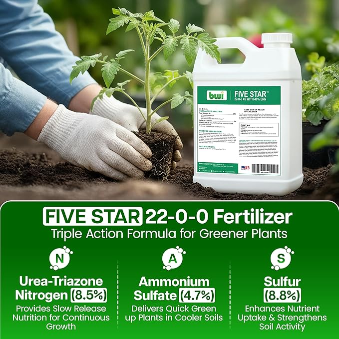 22-0-0 Liquid Nitrogen Fertilizer for Lower Soil Temps &amp High pH - Ammonium Sulfate Fertilizer with 40% Slow-Release Nitrogen 4% Sulfur for Quick Absorption - 2.5 Gallon