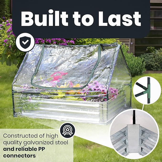 Sunvara Galvanized Raised Garden Bed with Cover 4x3x1ft Large with Gloves