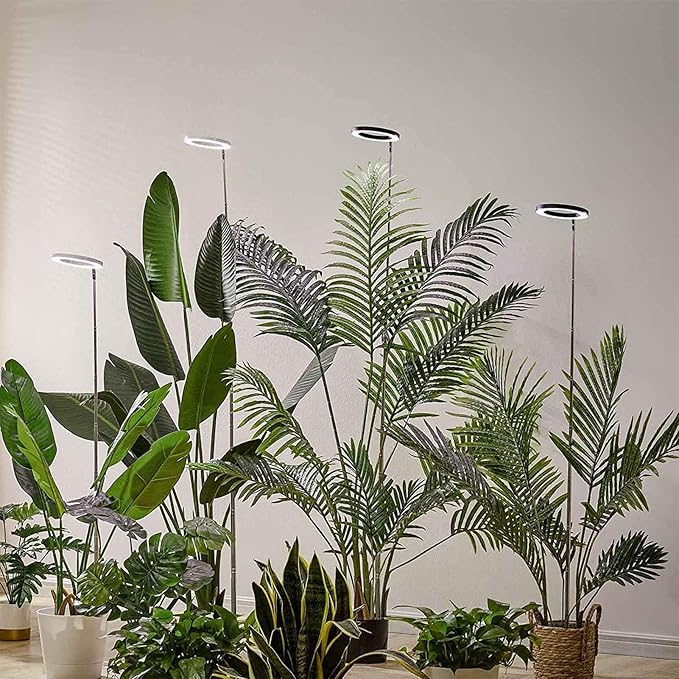 Plant Grow Light Floor Lamp with Full Sunlight 10 Levels Dimming Timing Options - Adjustable Brightness Sunlight Simulation Ideal for Large Potted Plants (White 72 Beads)