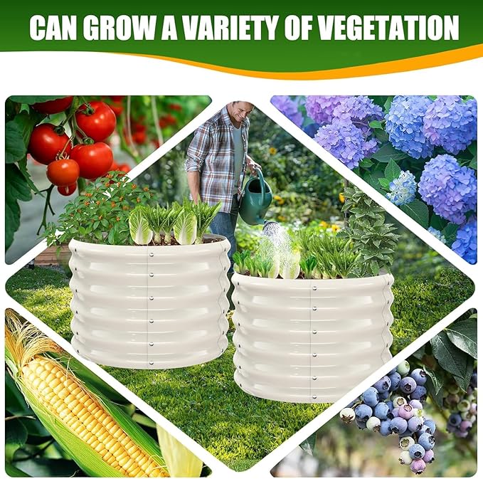 17 Tall Elevated Round Metal Rised Garden Bed- 2'x2' in Size and 0.8MM Thick Durable Planter Box for Vegetables Flowers Succulent at Patio/Garden Outdoor (White 2FT Diameter)