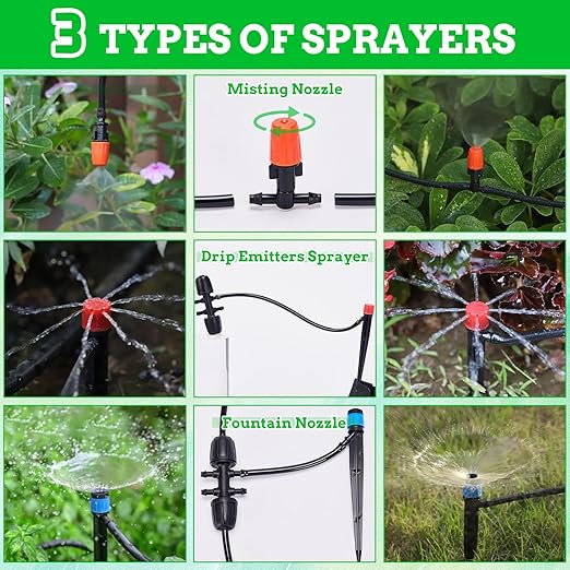 Automatic Drip Irrigation System Kit - 226FT with LCD Timer 3 Sprayer Types Automatic Garden Watering System 1/2 Inch Hose 1/4 Inch Distribution Tubing Garden Watering Solution for Outdoor Plants