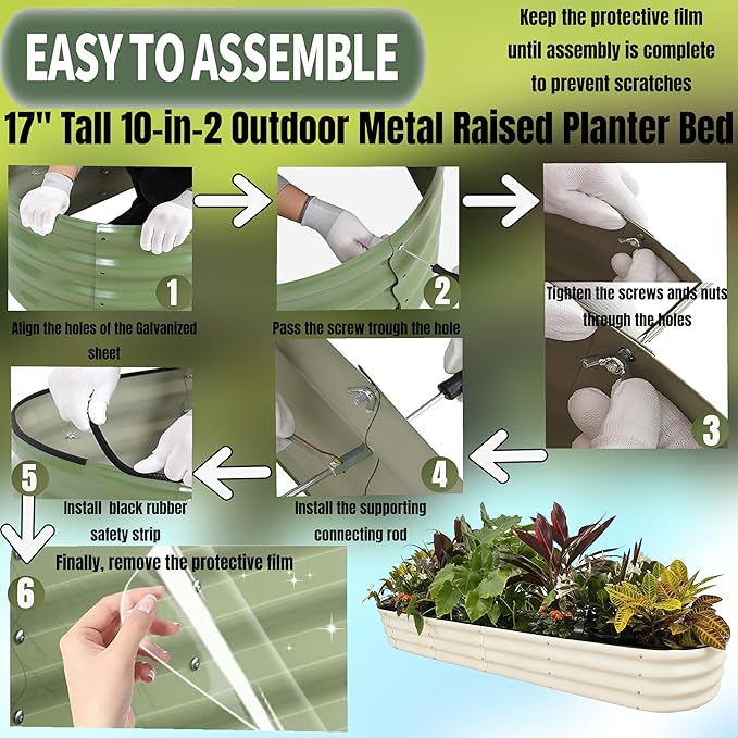 NestNature Modular Galvanized Raised Garden Bed Kits 17 Tall 10-in-2 Outdoor Metal Raised Planter Bed for Planting Plants Vegetables Fruits Flowers Herbs Gardening Ground Planter Box-White