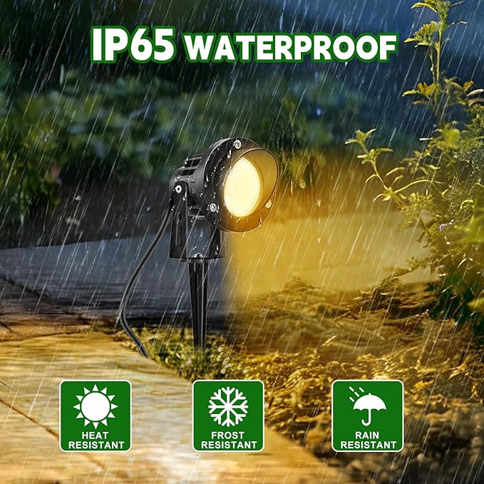 Romwish Outdoor Spotlight 3000K Warm White12W LED Spot Lights Outdoor for Yard Garden Tree 120V Plug in Landscape Lighting with IP65 Waterproof for Lawn Decorative 4 Pack