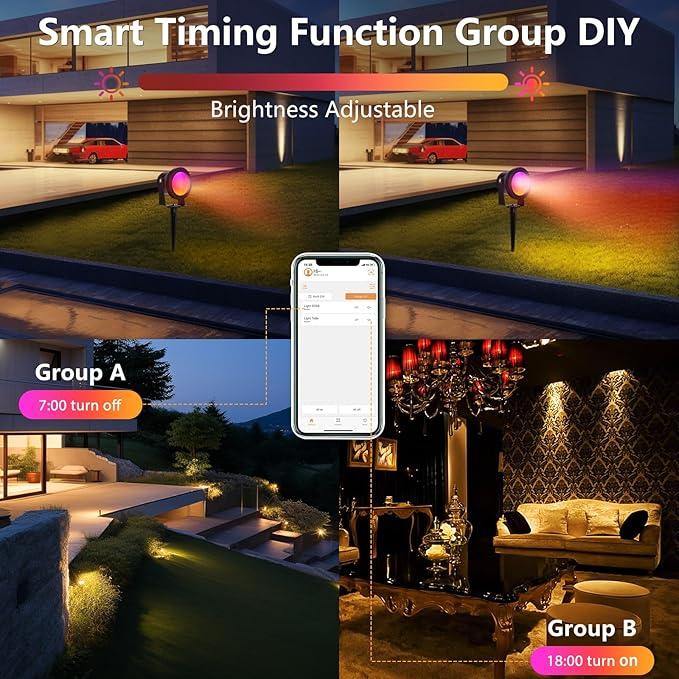 Spotlight Outdoor Control with Smart APP 2 Pack 15W RGBW Landscape Lighting Dimmable Color Changing IP67 Waterproof Spot Light Warm Flood Light for House Pathway Garden Yard Tree