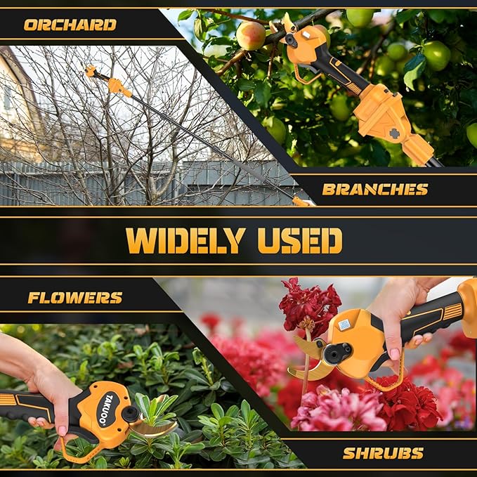 2-in-1 Pole Pruning Shears Cordless 1.6 Cutting Diameter Electric Pruning Shears with Extension Pole 21V 2×4.0Ah Battery Powered Pruner 13.7FT Reach Power Pole Pruner for Tree Trimming