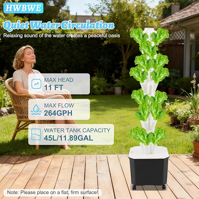 50 Pots Hydroponics Tower 8 Tiers Hydroponics Growing System Tower Vertical Tower Planter Pump Tower with Water Tank Irrigation Pump and Movable Water Tank for Hydroponic Gardening Lovers (White)