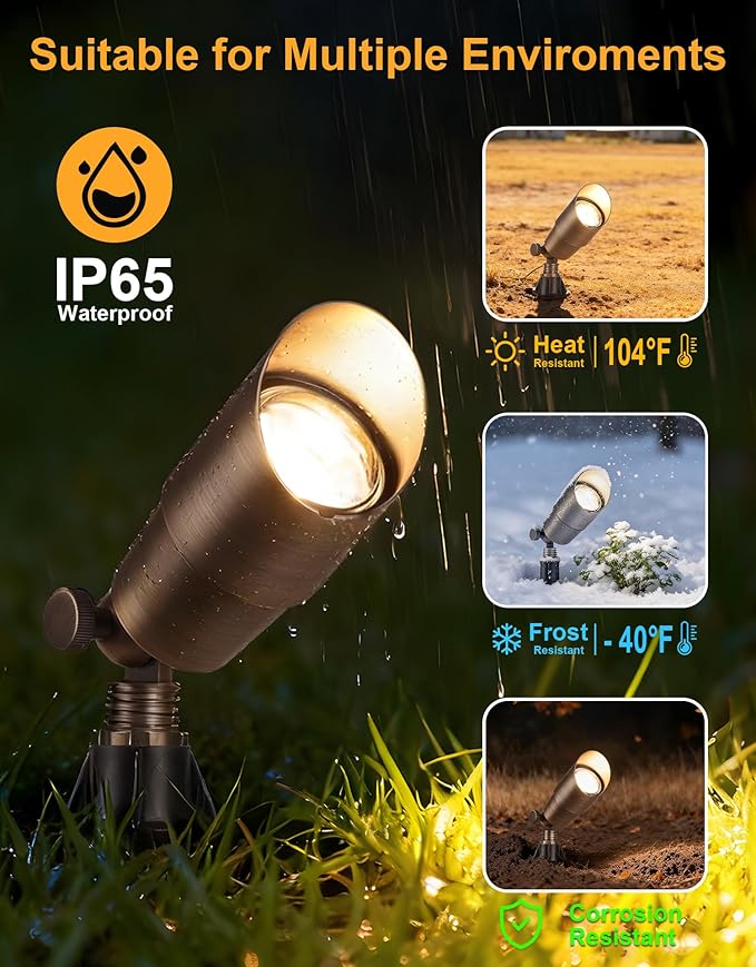 PARTPHONER Solid Brass Low Voltage Landscape Lighting Wired 12V LED Landscape Spotlights with Aluminum Housing MR16 Bulb Heavy Duty Outdoor Waterproof Up Lights for Garden Yard Trees 12Pack