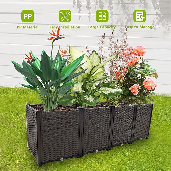 Large Planters for Outdoor Plants Rectangular Raised Garden Bed Elevated Planter Boxes Patio Balcony Deck for Planting Flowers Vegetables Tomatoes and Herbs