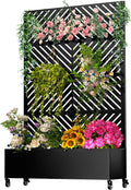 Metal Planter Box with Trellis72x47x16Galvanized Steel Outdoor Raised Garden Bed with Privacy Screenwith Drainage Holes &amp Lockable Casters for Climbing PlantsVegetablesand Vines(JT