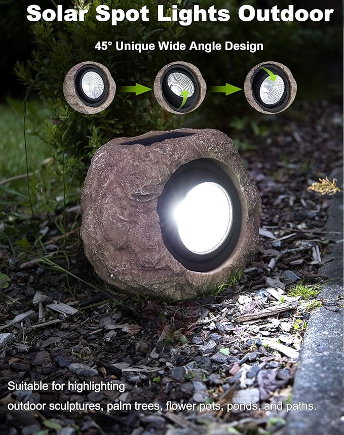 Outdoor Solar rock lightsIP65 Waterproof LED Super Bright spotlights suitable for house exteriors stairways garden statues sidewalks pond rock landscapes and palm tree display lighting- 2Pcsk
