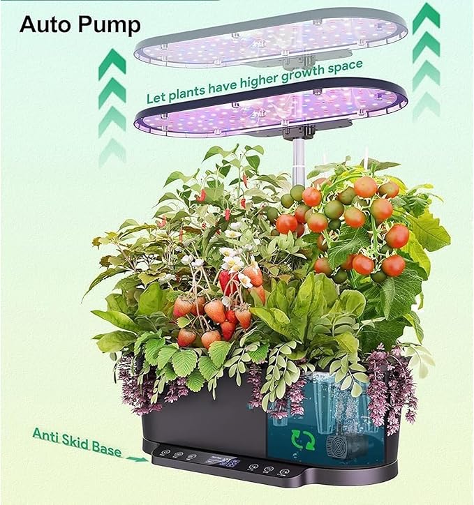 Hydroponics Growing System Indoor Garden Herb Garden Kit Indoor with LED Grow Light Quiet Smart Water Pump Hydroponic Planter for Home Kitchen Office(White)