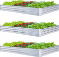 Galvanized Steel Garden Bed 3-Pack 8x4x1ft Large Raised Planter Box for Vegetables Outdoor Metal Garden Kit with Overlapping Side Panels Strong &amp Stable