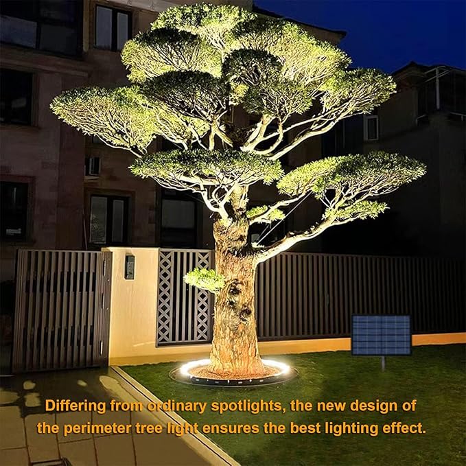 Solar Garden Lights Low Voltage Landscape Tree Ring Lights Landscape Spotlights for Palm Tree Planters Lawn(Gold LightPack of 5)