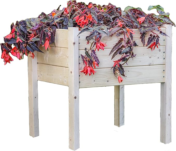 Zylina Wood Raised Garden Bed - ACCENT CORNER Planter 22x22x26 Raised Planter Boxes for Outdoor with Legs and Liner Garden Beds Outdoors Grow Vegetables Herbs and Flowers for Patio or Backyard.