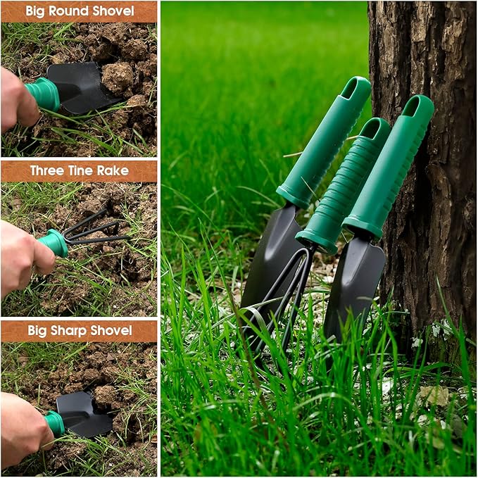 11 Pcs Garden Tools Set with Gloves Heavy Duty Trowel Rake Weeder Pruner Shears Sprayer with Ergonomic Handle Garden Hand Tools with Carrying Case Gardening Gifts for Women Men Green