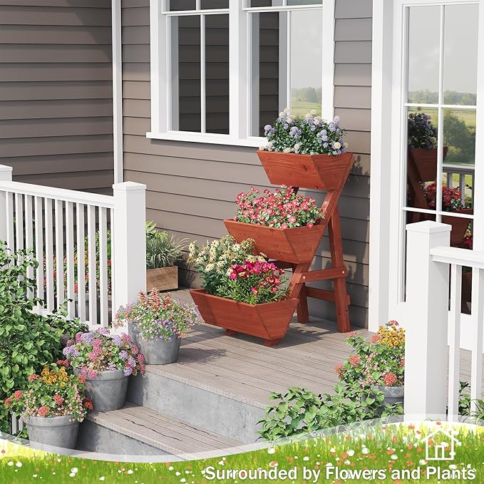 Raised Garden Bed 3 Tier Small Vertical Garden Planter for Indoor &amp Outdoor Raised Planter Box with Legs Garden Planter Box for Flowers/Vegetables/Plants