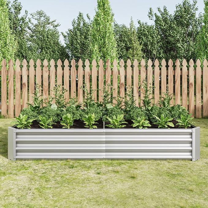 Metal Raised Bed for Outdoor Flower Planters Vegetables Herb Raised Garden Bed Kit Rectangular Large Metal Deep Root Planters w/Open Bottom Design for Backyard Balcony (Silver with 6x3x1ft)