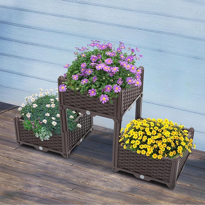 Multi-Level Elevated Planter Raised Bed Wooden Garden Box on Legs Stand-Up Patio Vegetable Flower Container Outdoor Balcony Herb Growing Table No-Bend Planter Potting Bench for Yard