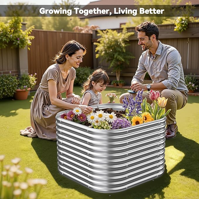 4 Pack Tall 2x2x1.5FT Corrugated Galvanized Steel Raised Garden Bed Outdoor Metal Above Ground Garden Bed for Vegetables and Flowers Raised Beds for Gardening