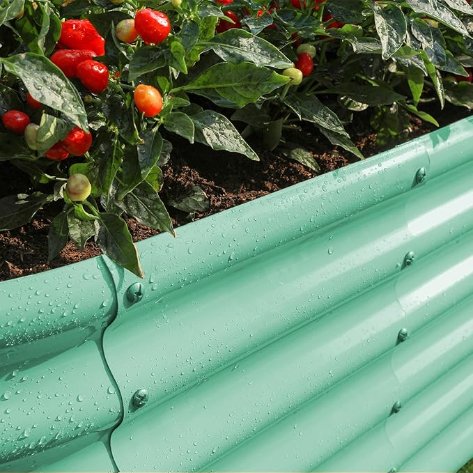 Land Guard 18“ Tall 4×2ft Galvanized Raised Garden Bed Kit Galvanized Planter Garden Boxes Outdoor Oval Large Metal Raised Garden Bed for Vegetables……… (Lime Green 4×2×1.5ft)