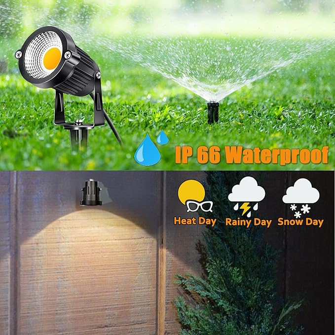 5W Low Voltage Landscape Lights 12 Volt LED Spotlight Outdoor Pathway Lights Wired Yard Lights Garden Lawn Landscaping Lights 500LM IP66 Waterproof Spot Lighting Warm White Garden Stake Tree Light