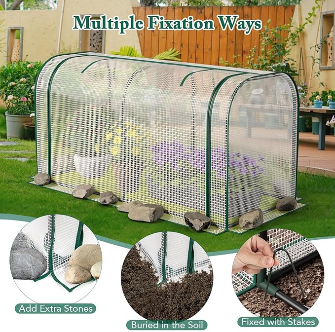 Raised Garden Bed with Greenhouse Waterproof Sun-Protective Green House with Roll-Up Door &amp Electroplated Metal Frame Pine Wood Elevated Planter Box with Drainage Holes(White+Natural)