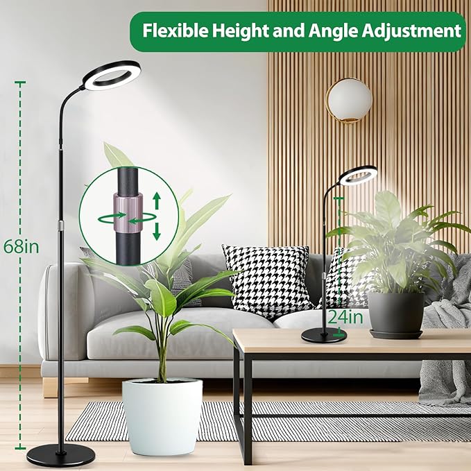 Floor Grow Lights for Indoor Plants Full Spectrum Plant Light with 68 Stand for Growing Large Tall Plants Black Halo Grow Lamp with 3/9/12H Timer 10 Light Modes 5 Dimming