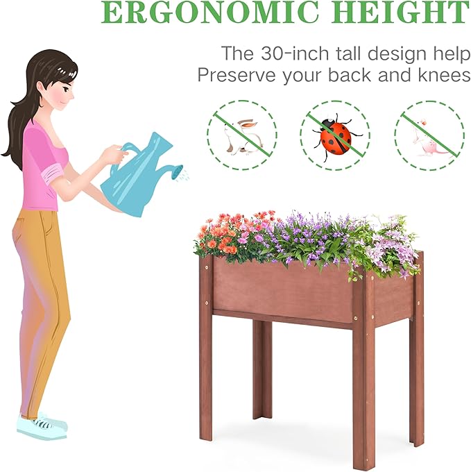 Raised Garden Bed with Legs (31x16x31'') Solid Wood Elevated Planter Box for Outdoor