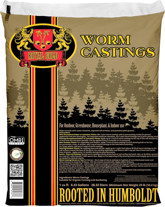 Royal Gold Worm Castings Soil Amendment &amp Organic Fertilizer - 1 cu ft | Natural Soil Builder for Indoor Plants Outdoor Gardens Raised Beds Lawns and Compost Tea