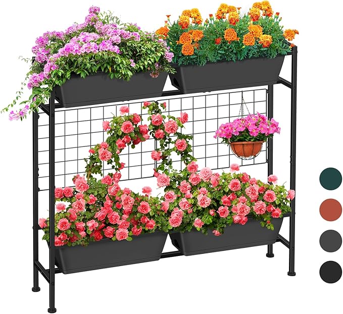 Raised Garden Beds with Legs Elevated Garden Planter Boxes with Trellis Raised Flower Boxes Patio Balcony Herb Garden Planter Beds Outdoor for Flowers Vegetables Gray