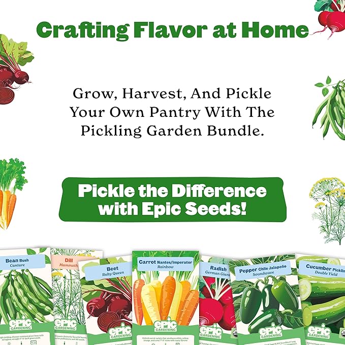 Epic Gardening Pickling Garden Seed Kit - 7 Non-GMO Varieties for Pickling Includes Beets Cucumbers Dill Jalapeños &amp More Easy-to-Grow Seeds in Eco-Friendly Packaging Perfect for Beginners