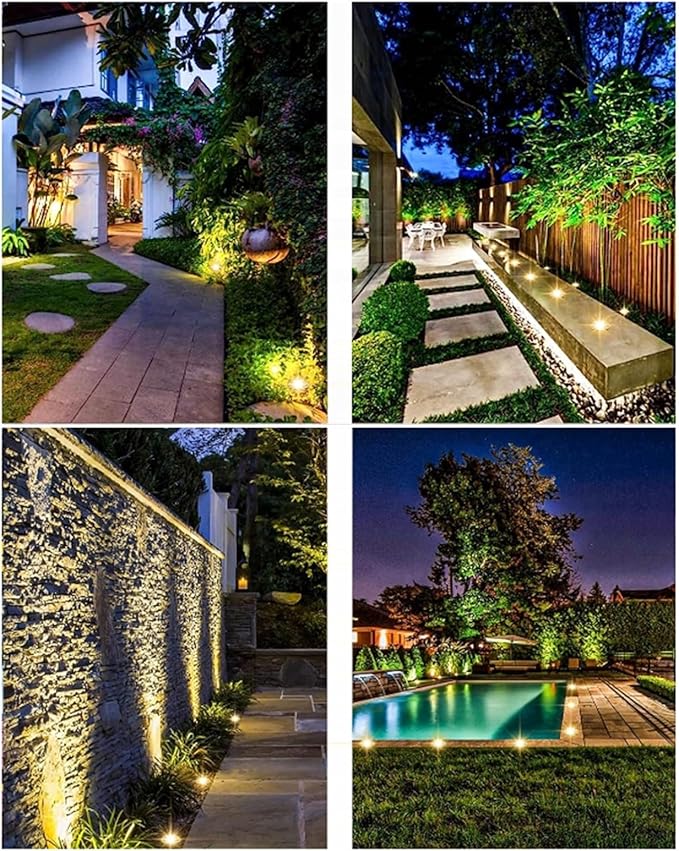 10 Pack Low Voltage Landscape Well Lights Outdoor COB Ground Lights IP66 Waterproof AC12/24V LED Underground Light for Bridge Garden Driveway Deck Patio Yard Embedded Spotlight
