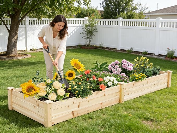SUNCROWN 8x2ft Wooden Raised Garden Bed Planter Box for Vegetables and Flowers in Backyard/Patio/Outdoor Gardening with Open Base Natural 96 x 24 x 10in