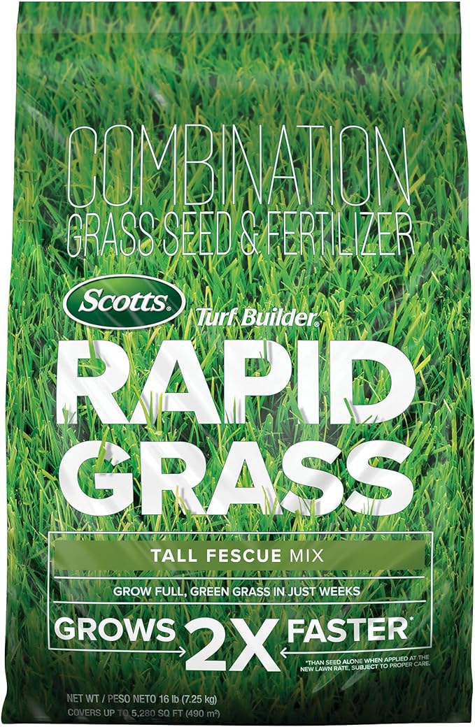 Scotts Turf Builder Rapid Grass Tall Fescue Mix - Combination Grass Seed and Fertilizer for Lawns Lawn Seed That Grows in Just Weeks 16 lbs.