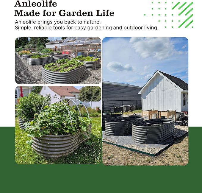 A ANLEOLIFE 6X3X2 ft Galvanized Raised Garden Beds Outdoor Oval Large Metal Deep Root Planter Box for Planting Vegetables Flowers Herb Anti-Rust &amp Easy-Setup Quartz Grey