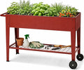 InSideOut Elevated 40 Raised Garden Bed Outdoor with Wheels &amp Shelf for Mobility Metal Planter Box for Vegetables/Herbs Patio-Balcony-Backyard (Red)
